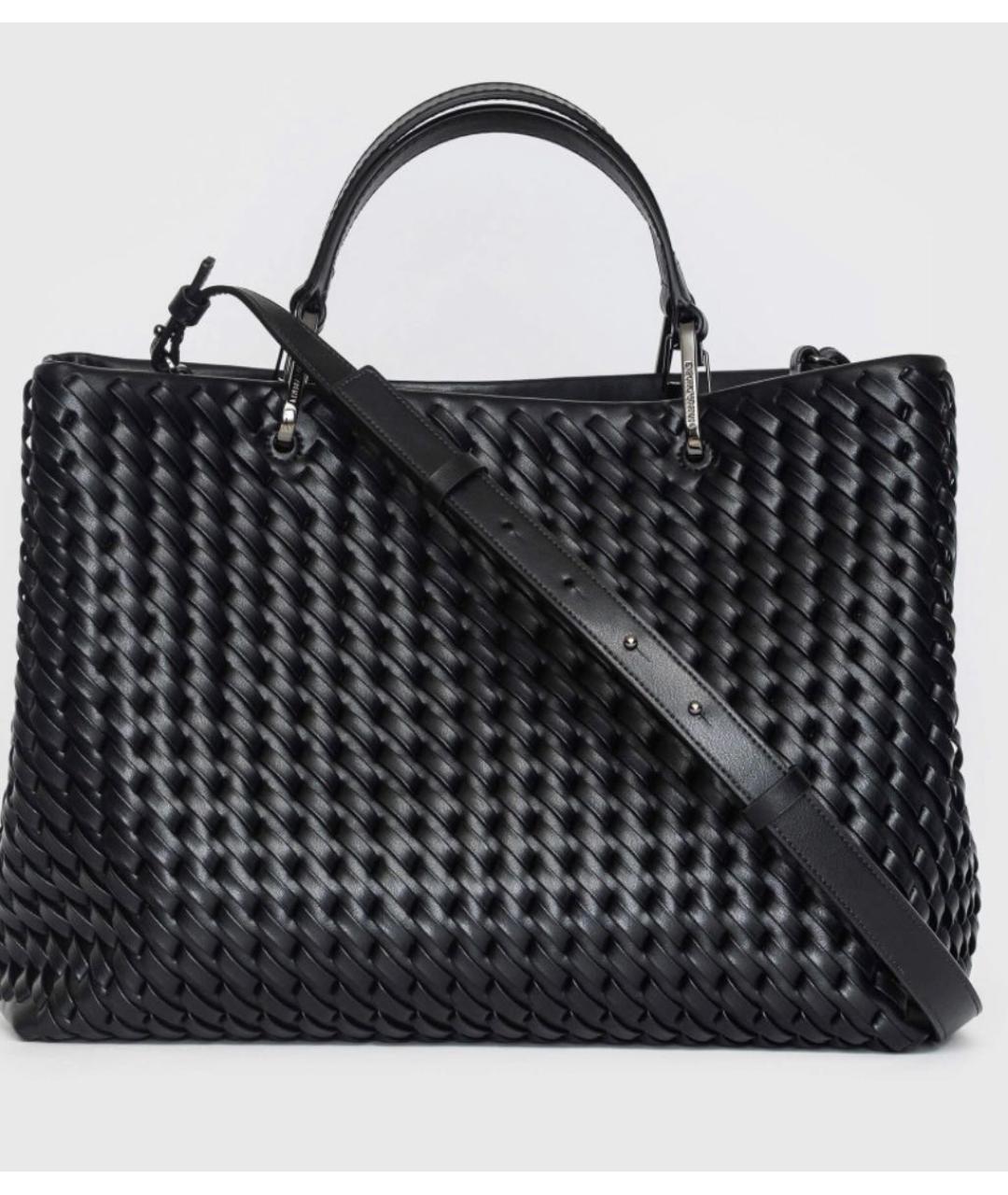 EMPORIO ARMANI Черная кожаная сумка с короткими ручками, фото 3