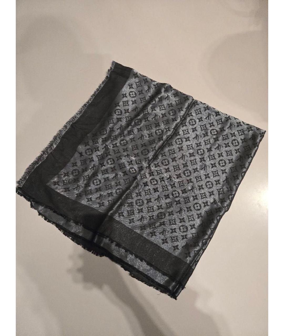 LOUIS VUITTON Серебрянный шелковый шарф, фото 5