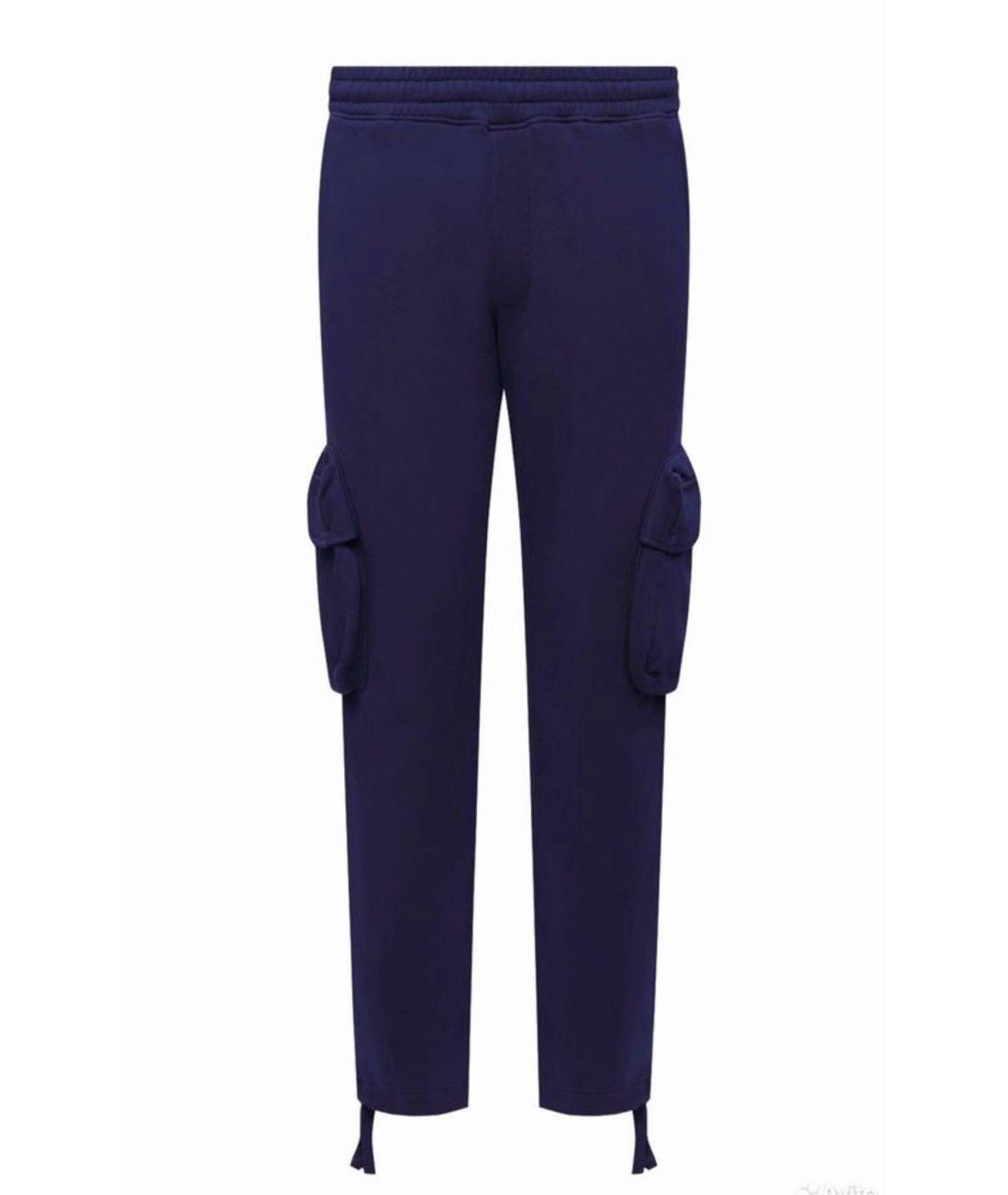 OFF-WHITE Синие хлопковые повседневные брюки, фото 1