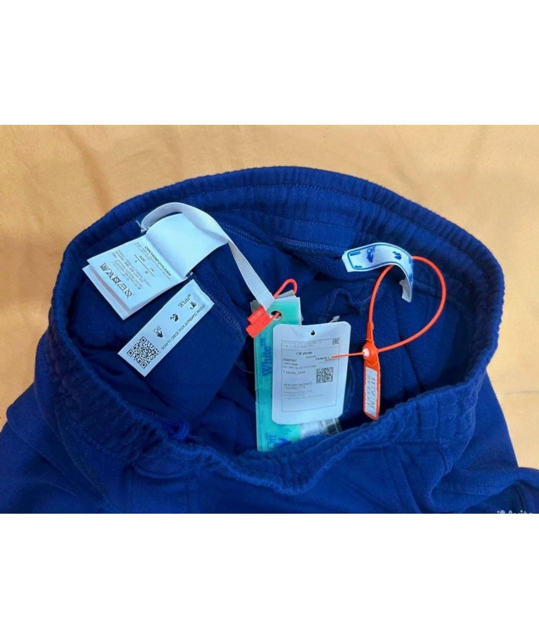 OFF-WHITE Синие хлопковые повседневные брюки, фото 4