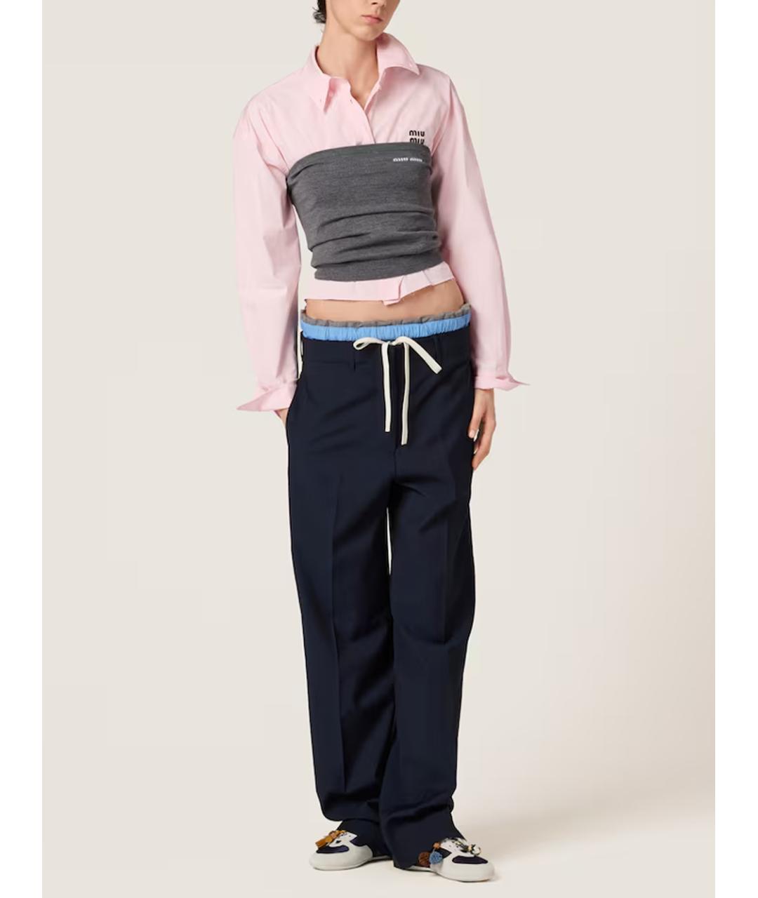 MIU MIU Темно-синие шерстяные прямые брюки, фото 2