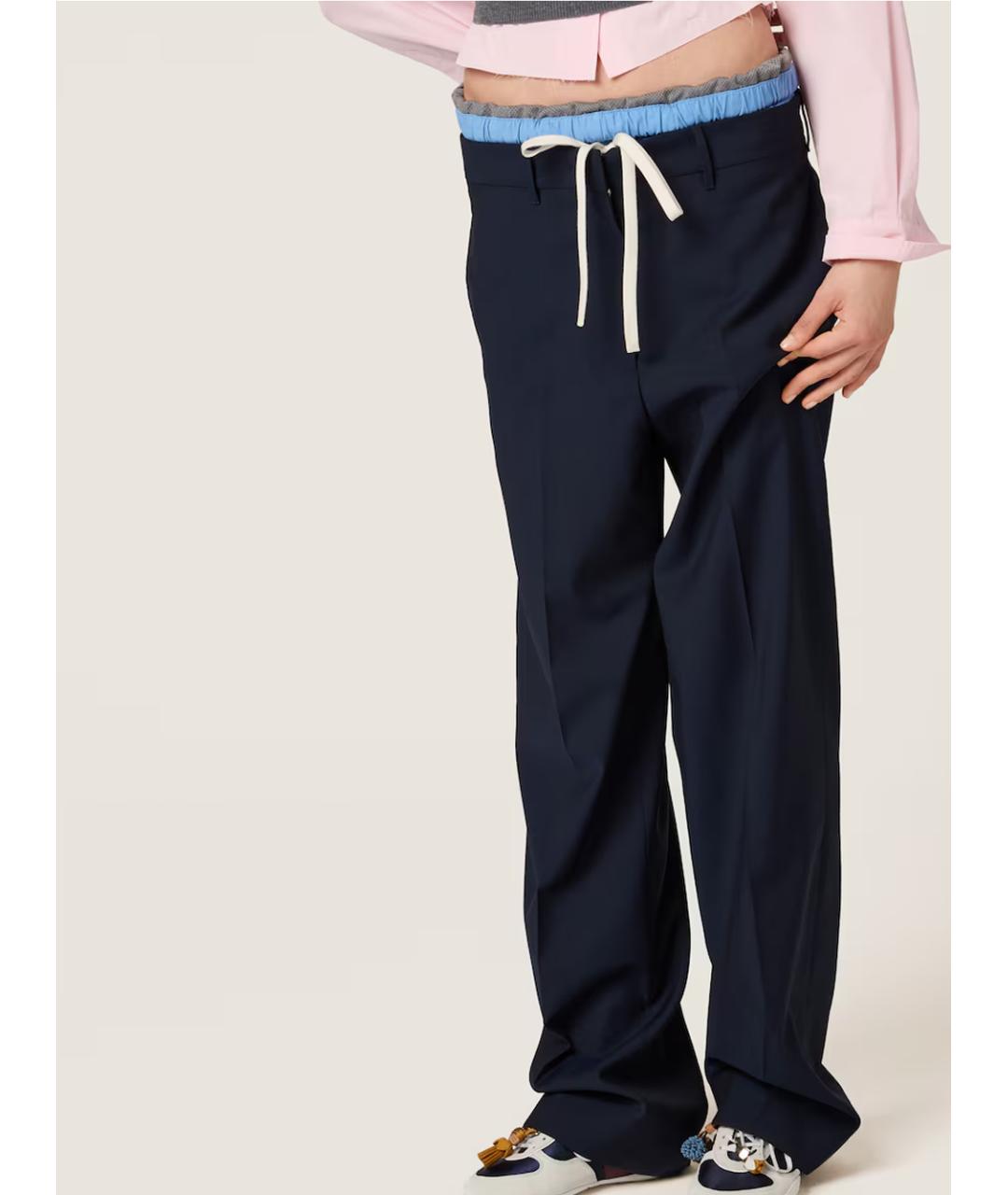 MIU MIU Темно-синие шерстяные прямые брюки, фото 4