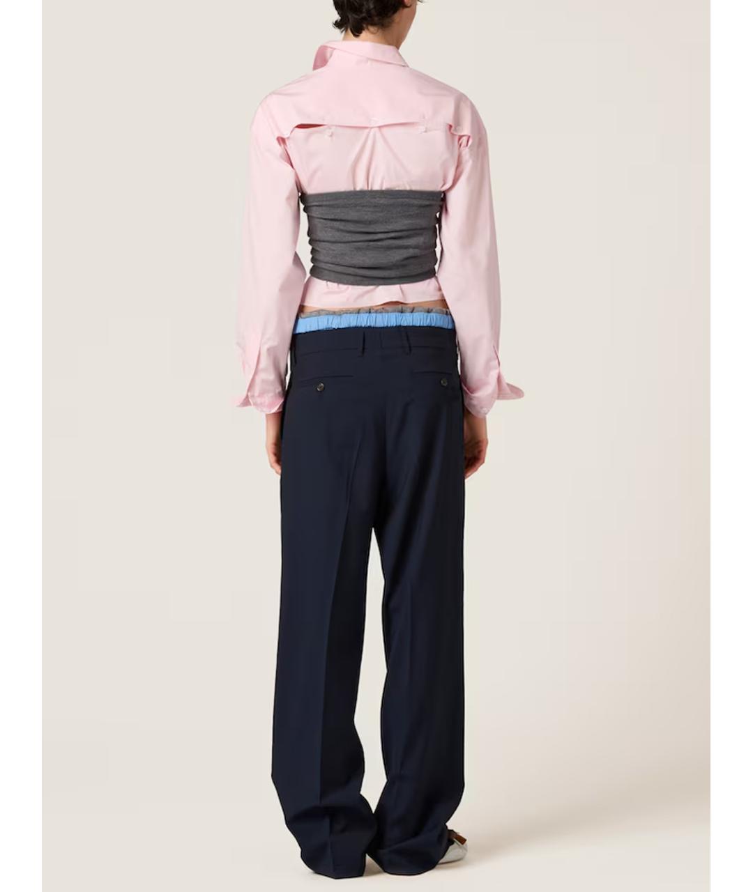 MIU MIU Темно-синие шерстяные прямые брюки, фото 3