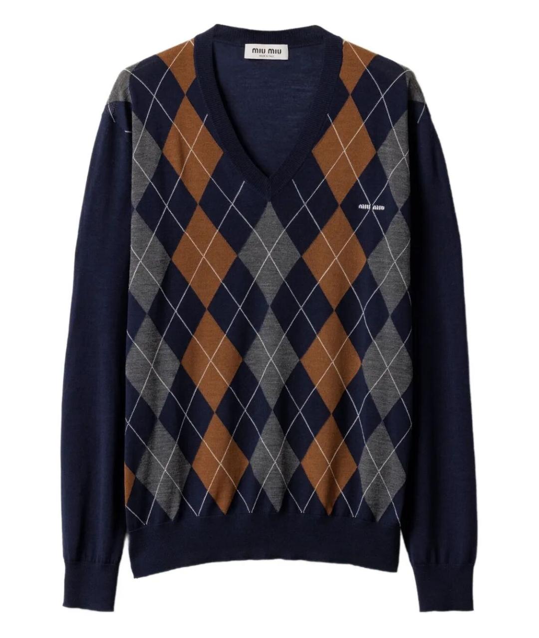 MIU MIU Темно-синий шерстяной джемпер / свитер, фото 1