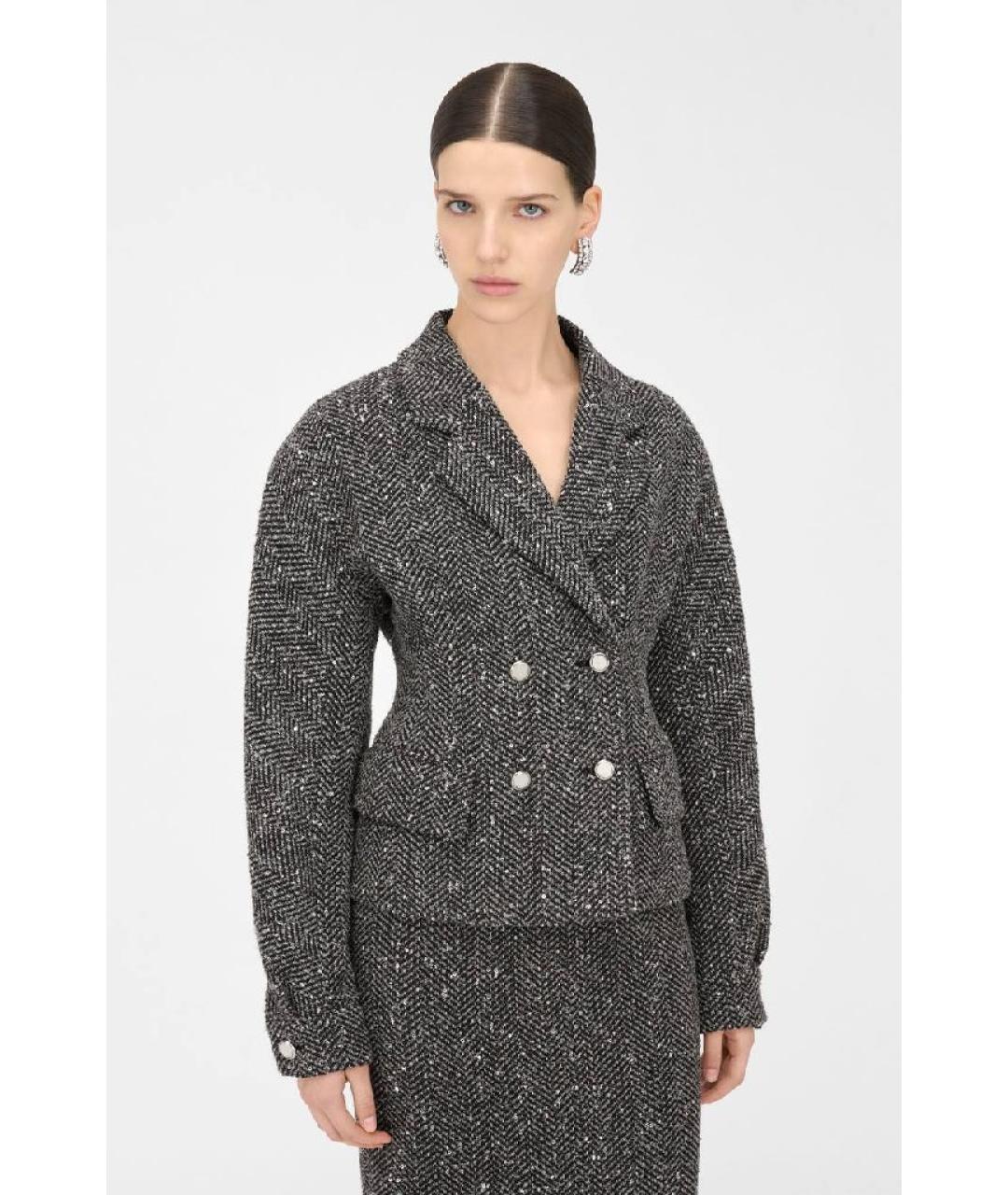 ALESSANDRA RICH Серый твидовый жакет/пиджак, фото 2