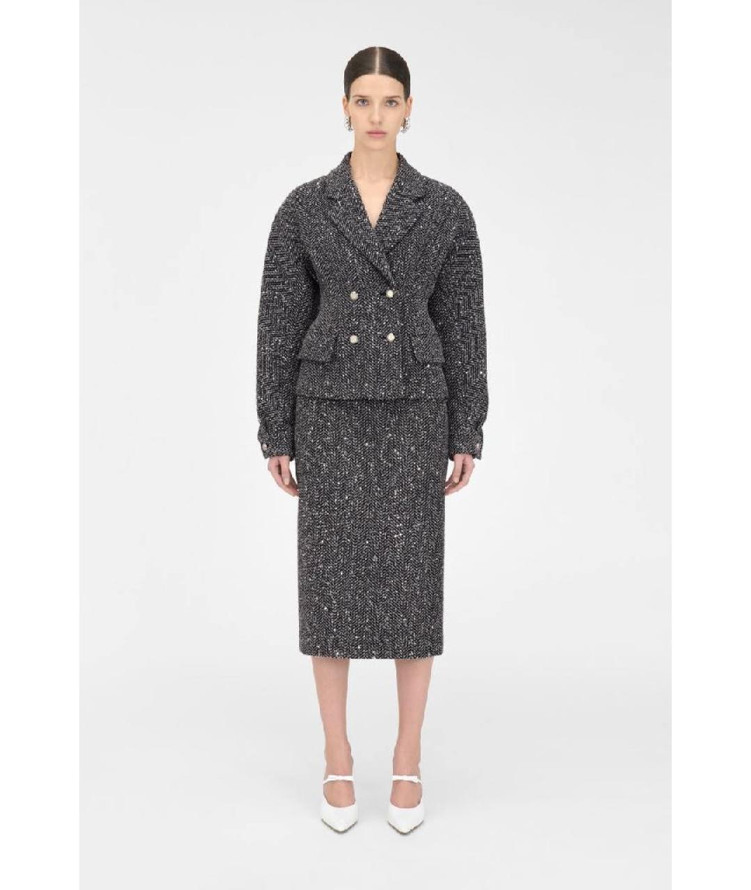 ALESSANDRA RICH Серый твидовый жакет/пиджак, фото 4
