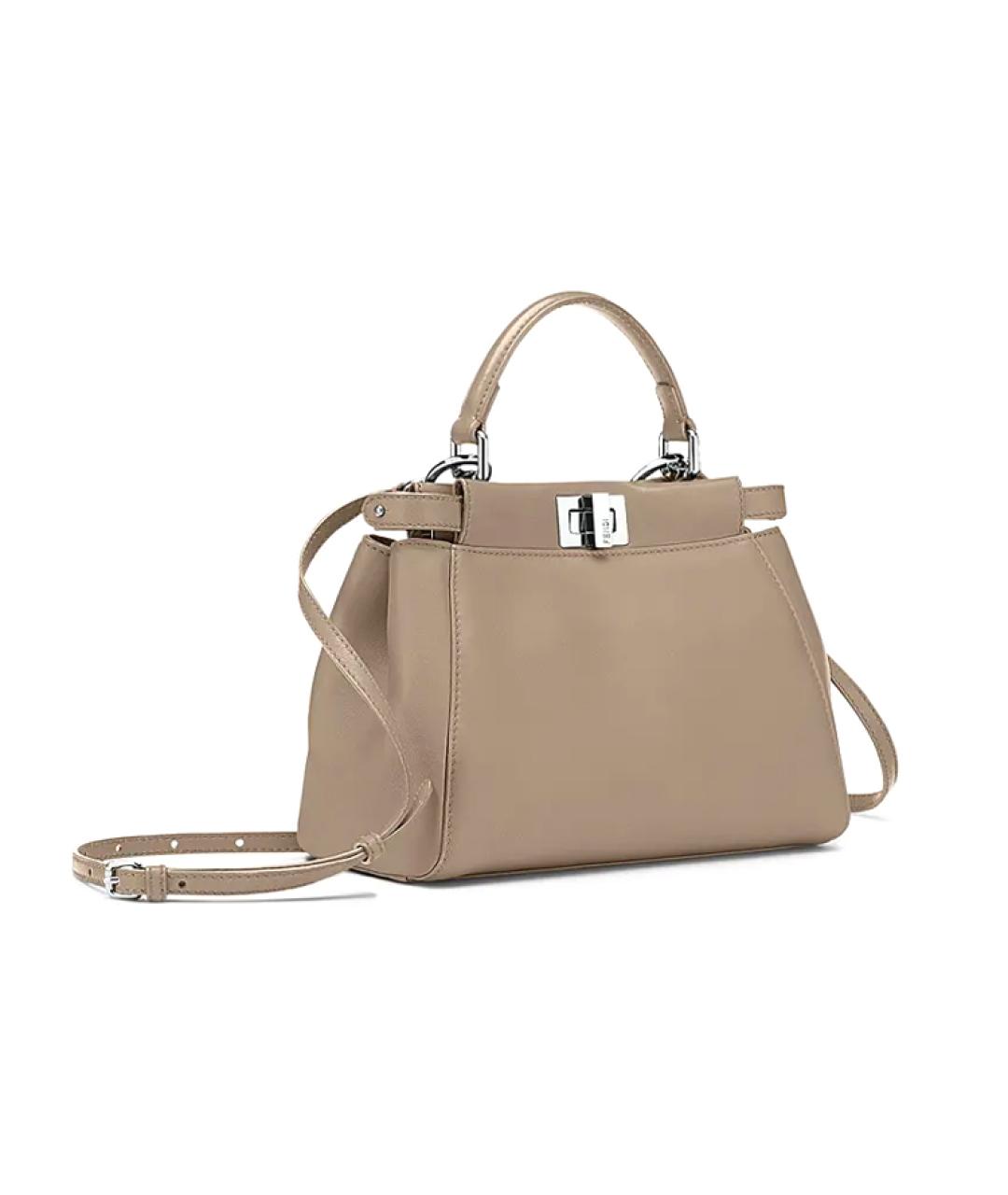 FENDI Бежевая кожаная сумка через плечо, фото 2