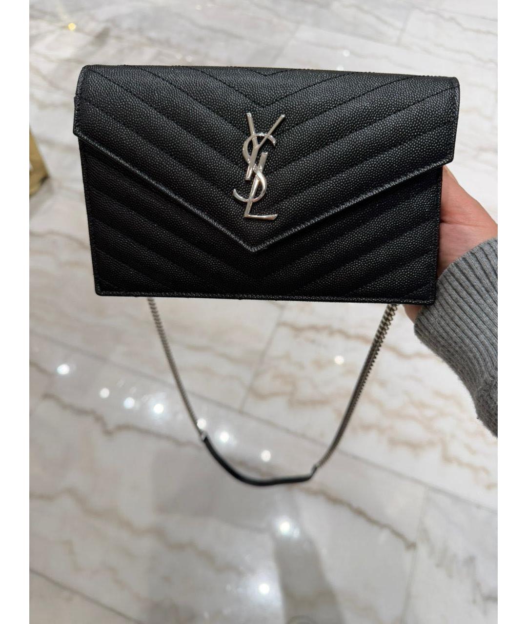 SAINT LAURENT Черная кожаная сумка через плечо, фото 2