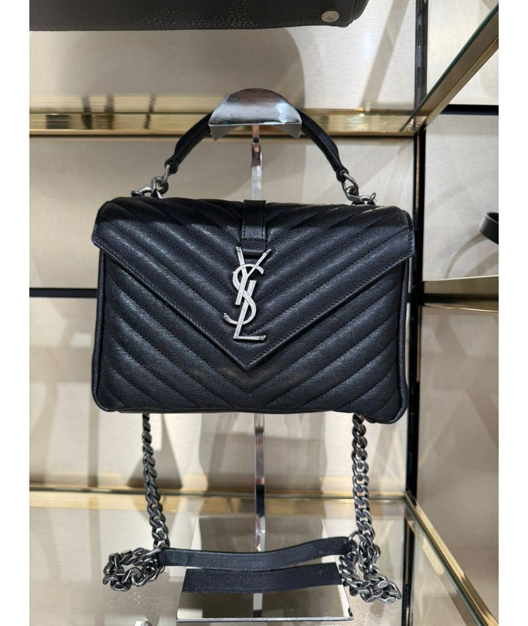 SAINT LAURENT Черная кожаная сумка через плечо, фото 2