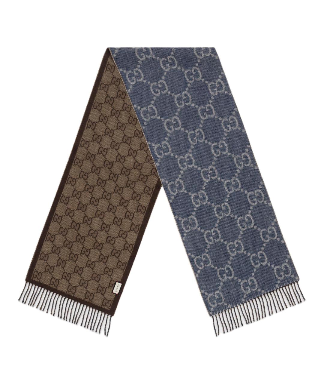 GUCCI Темно-синий шерстяной шарф, фото 2