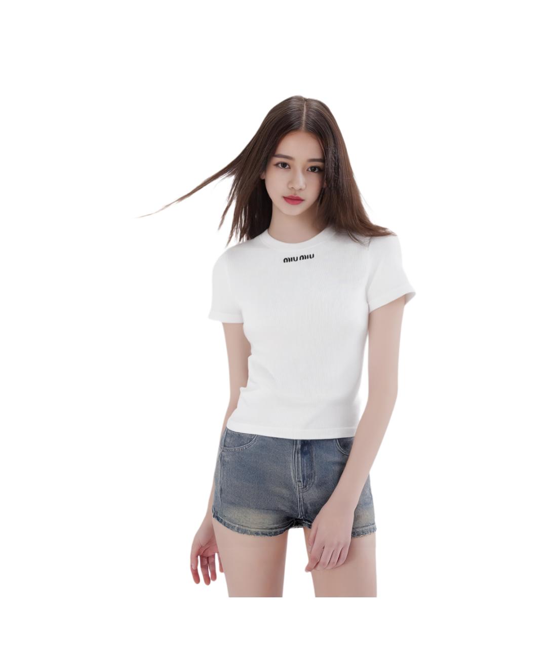 MIU MIU Белая хлопковая футболка, фото 6