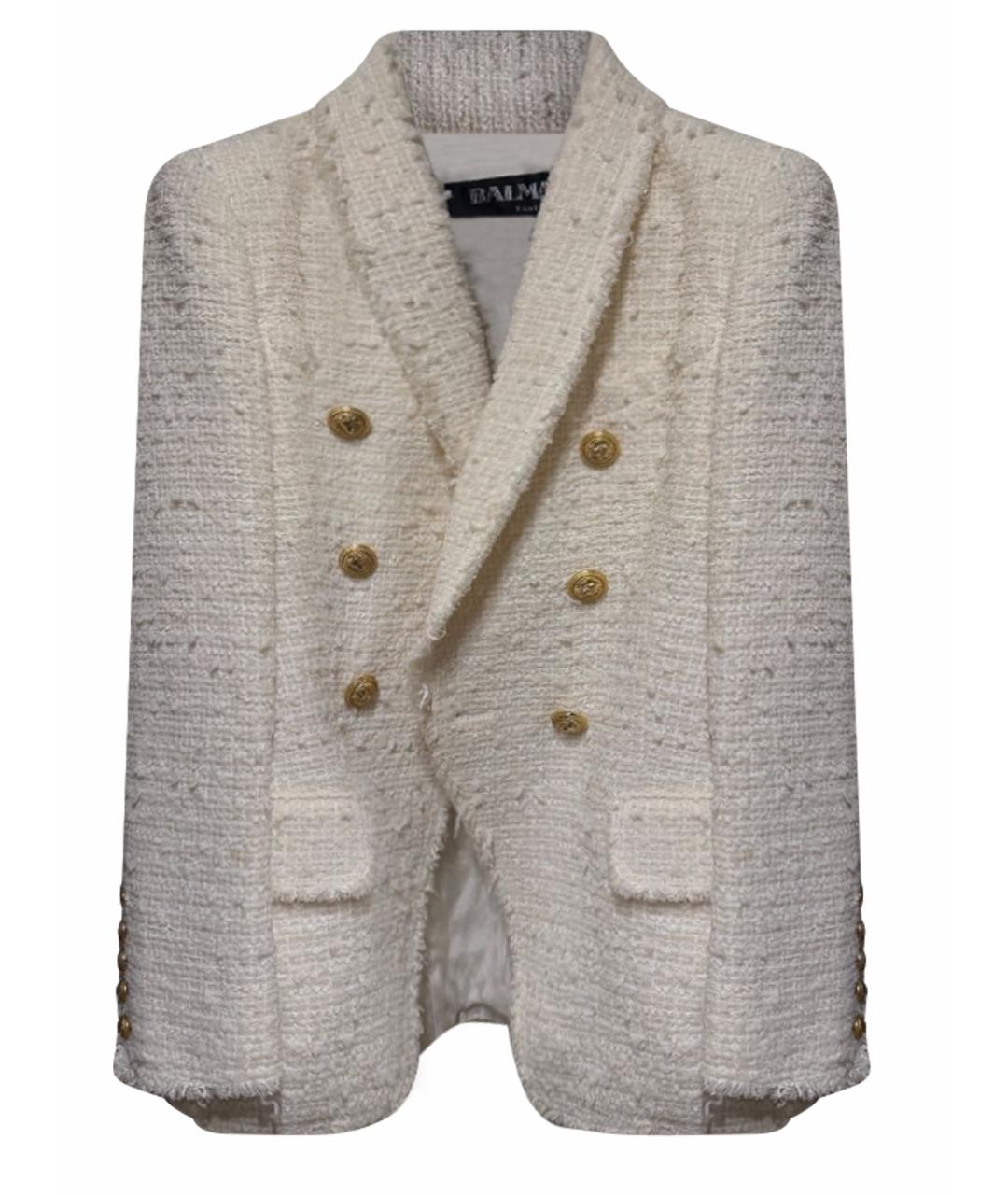 BALMAIN Белый твидовый пиджак, фото 1