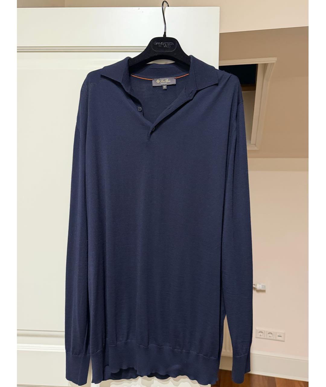 LORO PIANA Темно-синее поло с длинным рукавом, фото 4