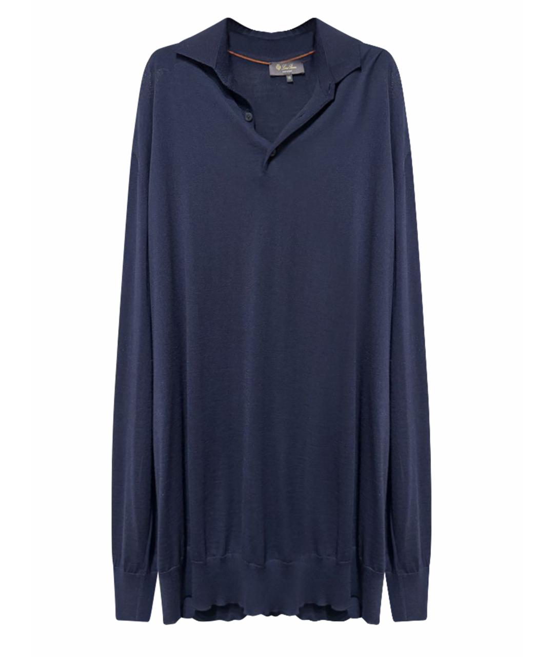 LORO PIANA Темно-синее поло с длинным рукавом, фото 1