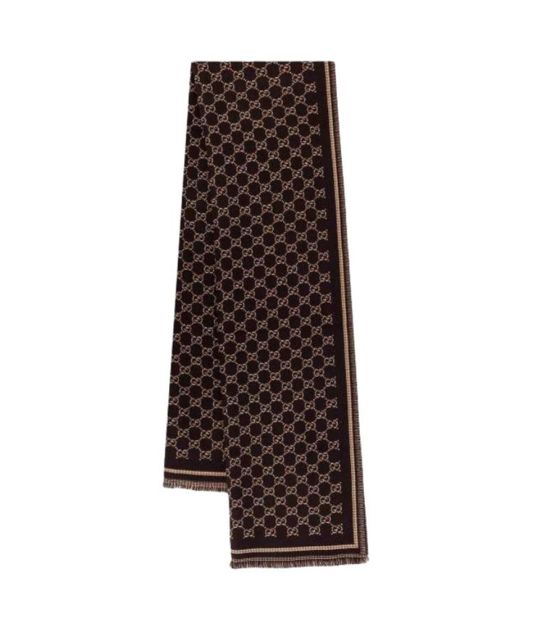 GUCCI Коричневый шерстяной шарф, фото 1
