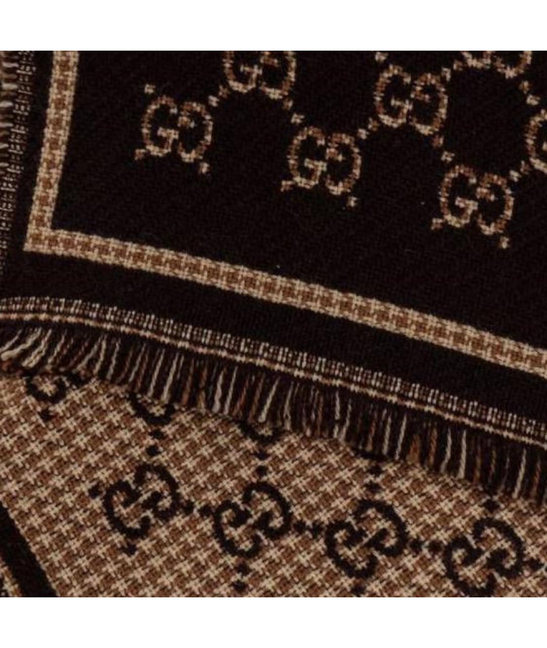 GUCCI Коричневый шерстяной шарф, фото 2