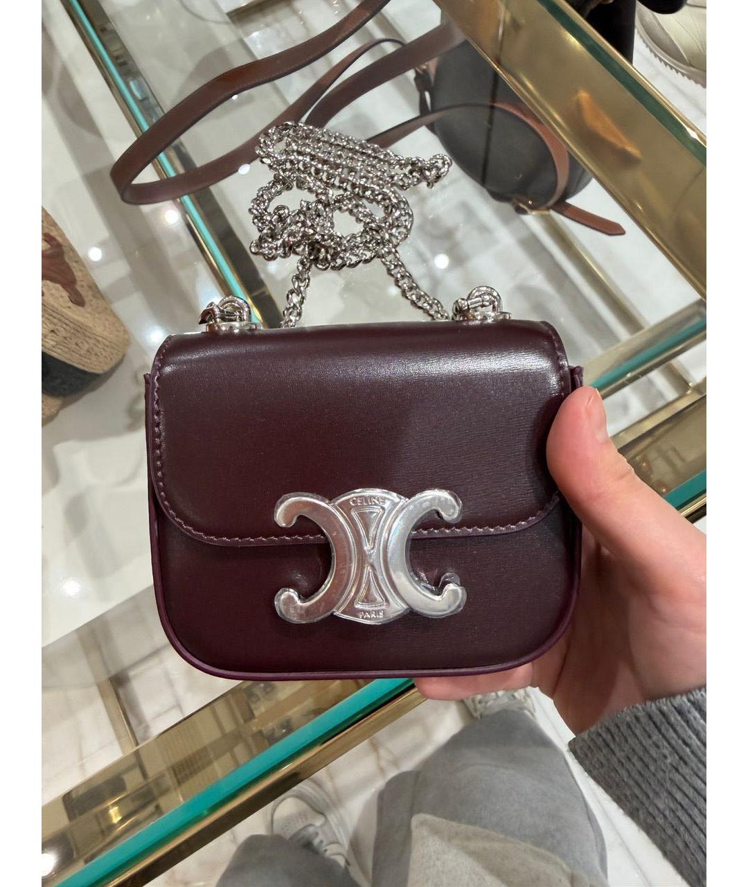 CELINE Бордовая кожаная сумка через плечо, фото 3