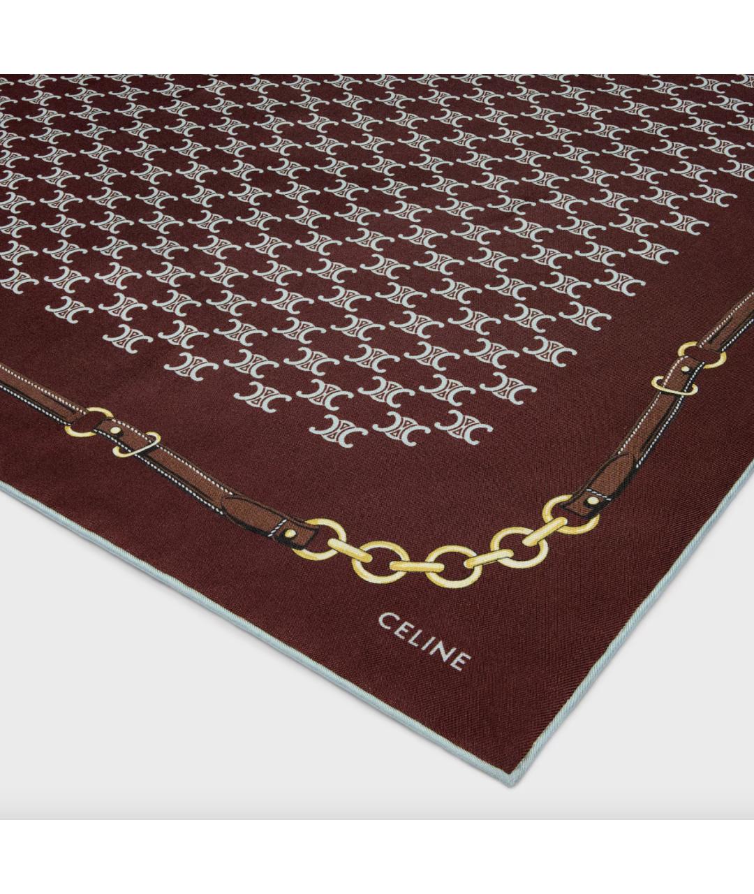 CELINE Коричневый шелковый платок, фото 2