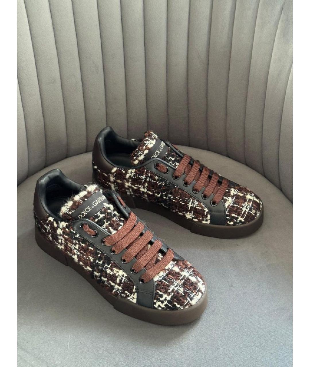 DOLCE&GABBANA Коричневые текстильные кеды, фото 3