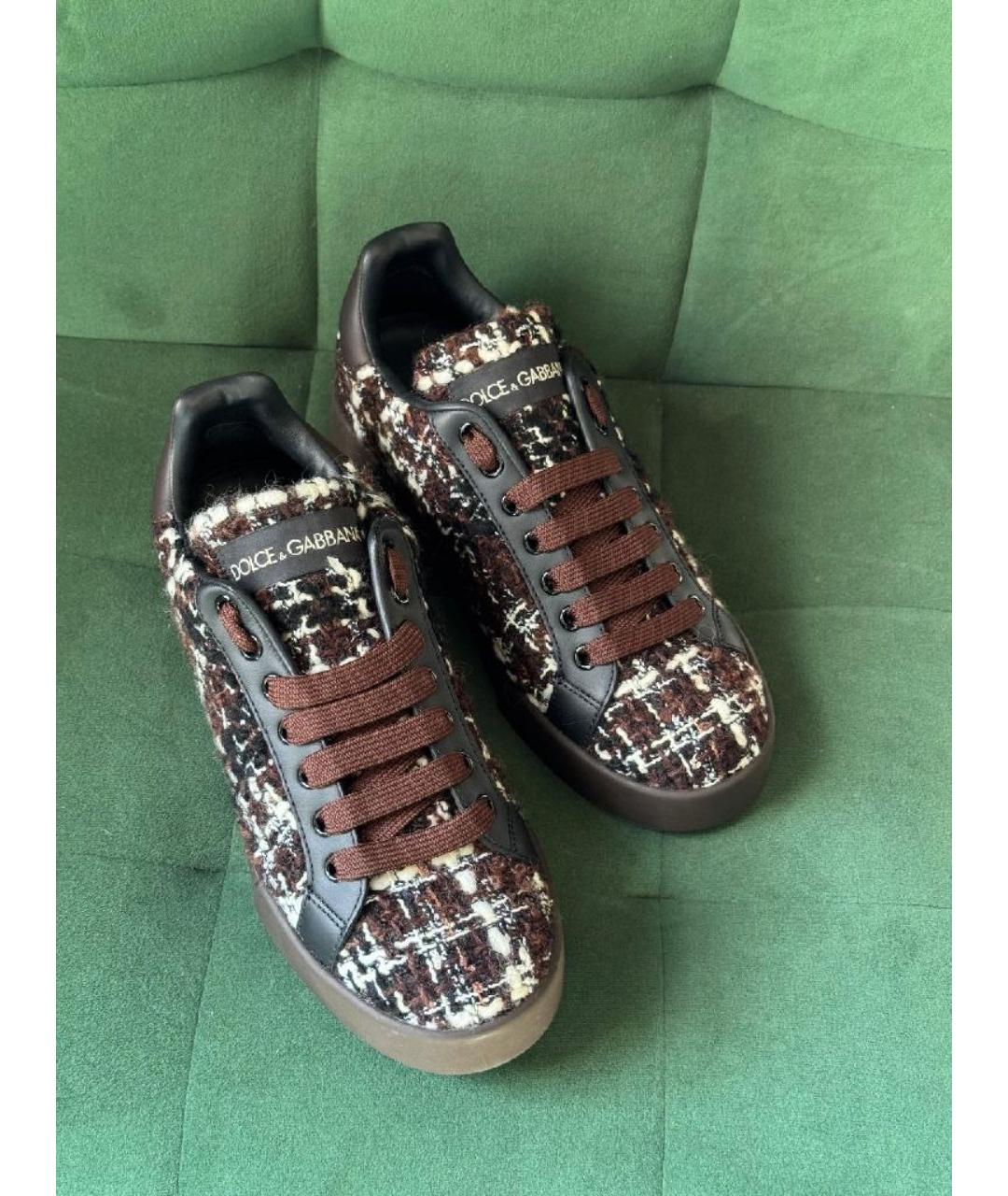 DOLCE&GABBANA Коричневые текстильные кеды, фото 2