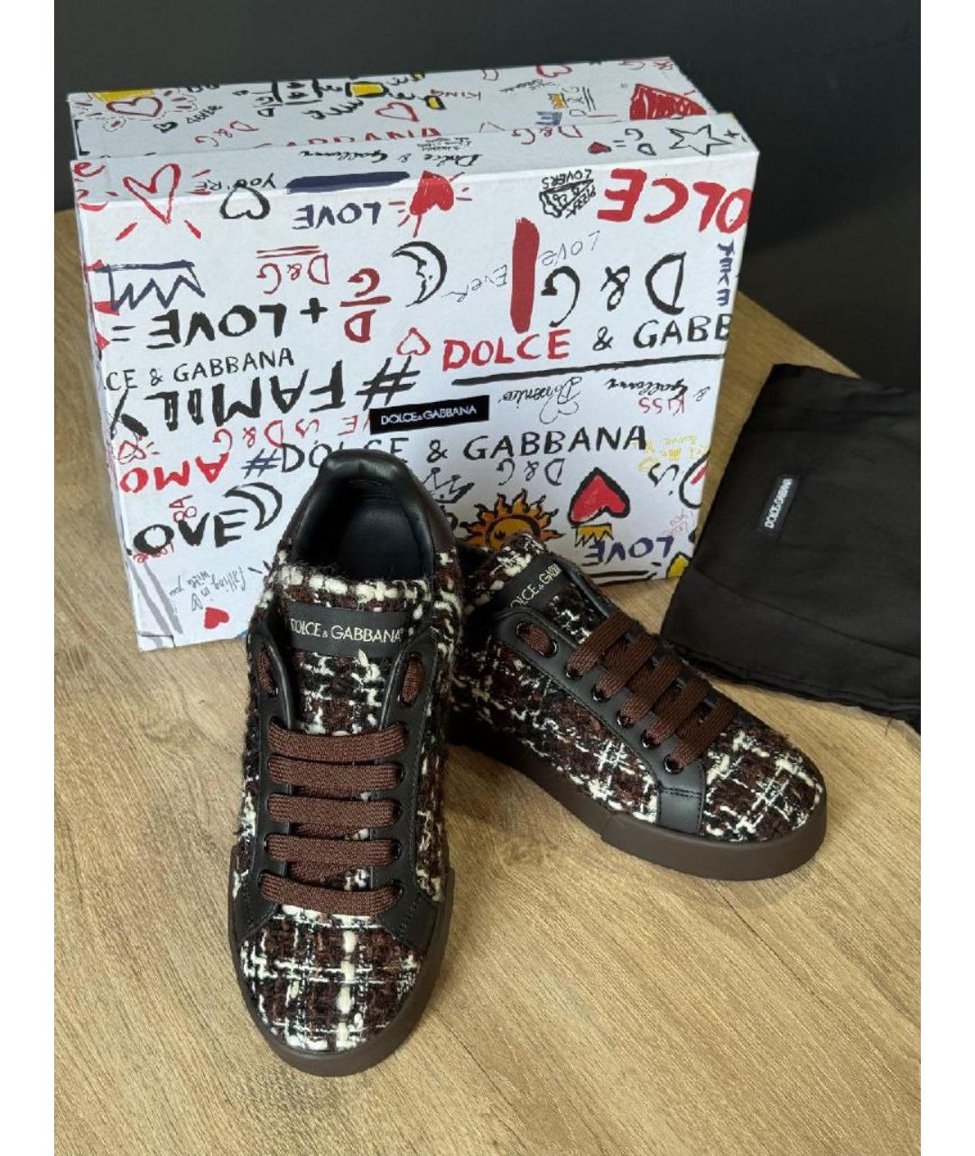 DOLCE&GABBANA Коричневые текстильные кеды, фото 5