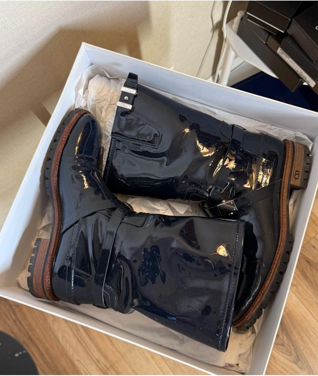 CHRISTIAN DIOR Темно-синие полусапоги из лакированной кожи, фото 3