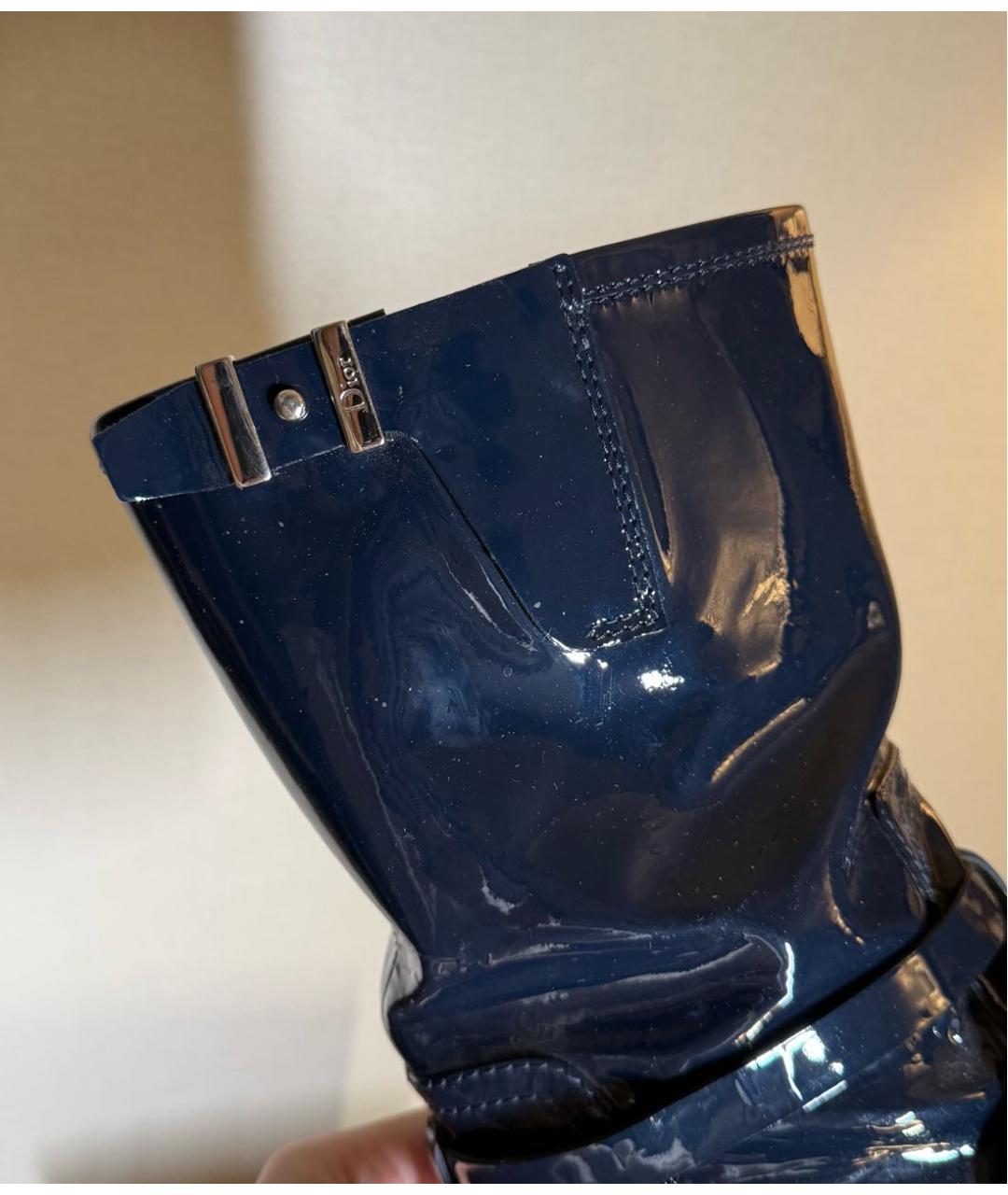 CHRISTIAN DIOR Темно-синие полусапоги из лакированной кожи, фото 7