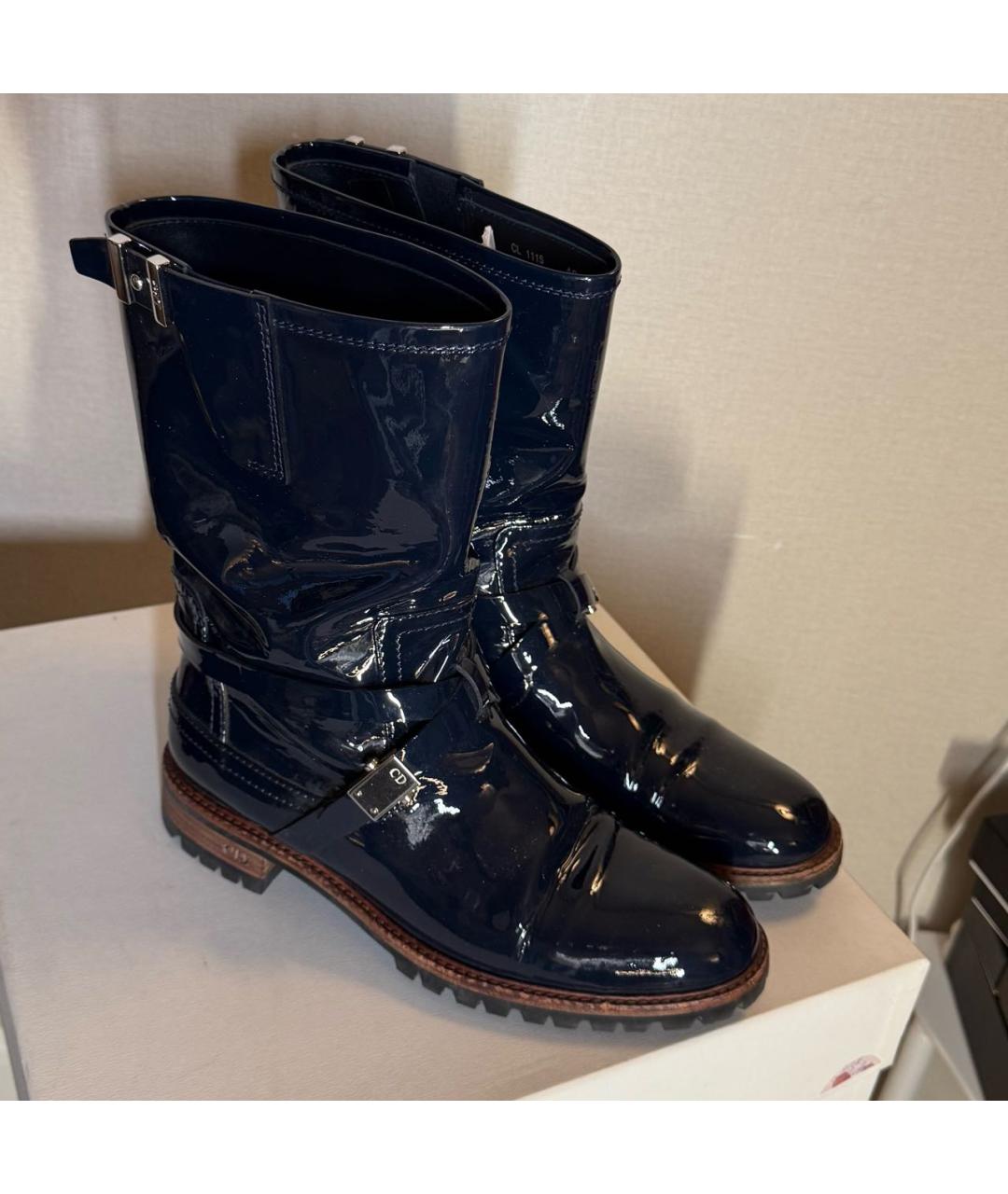 CHRISTIAN DIOR Темно-синие полусапоги из лакированной кожи, фото 2