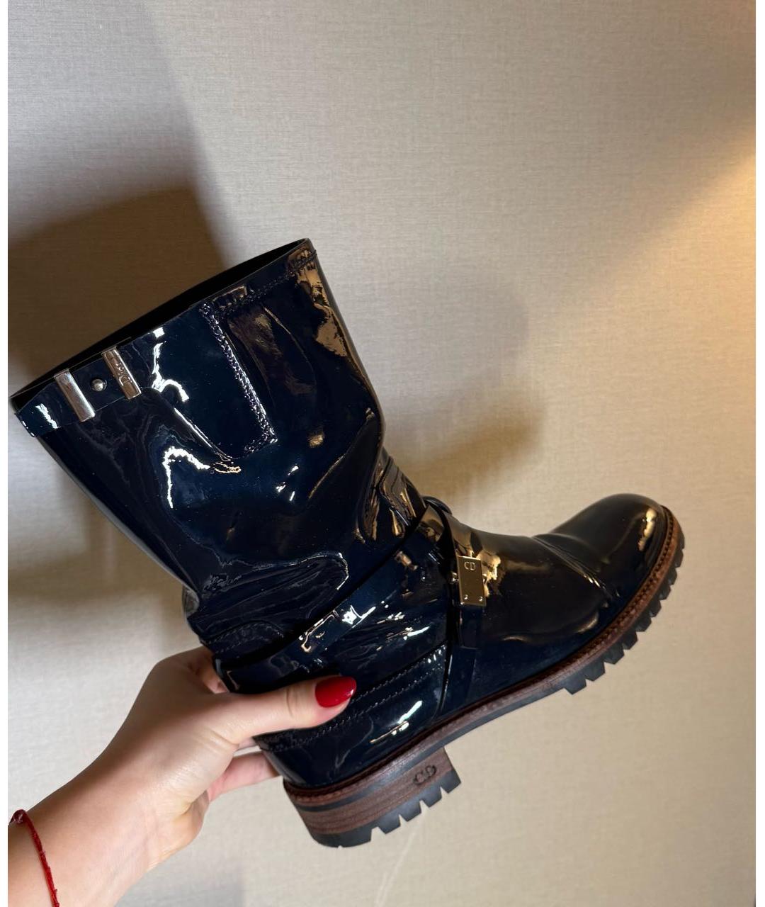 CHRISTIAN DIOR Темно-синие полусапоги из лакированной кожи, фото 8