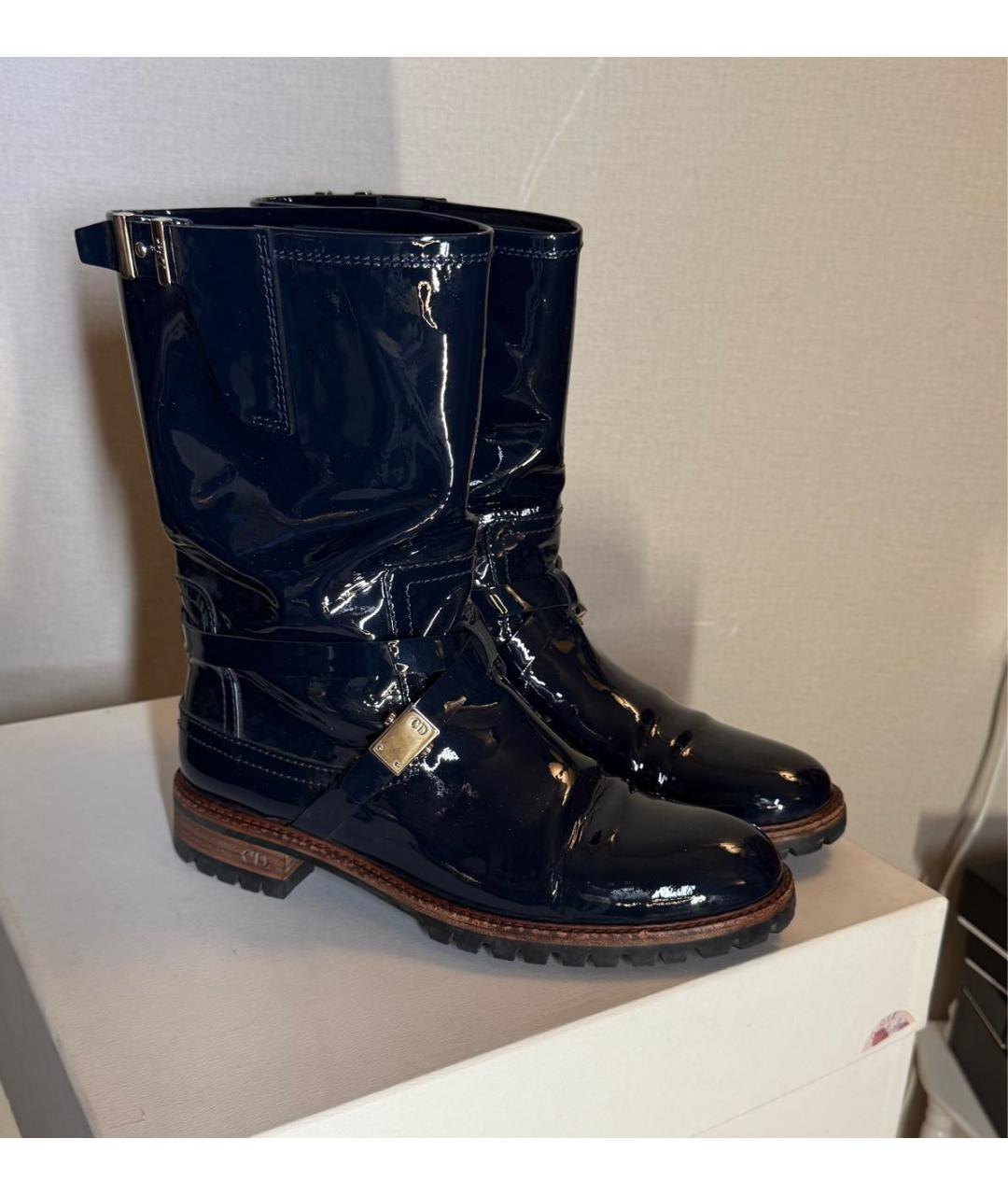 CHRISTIAN DIOR Темно-синие полусапоги из лакированной кожи, фото 9