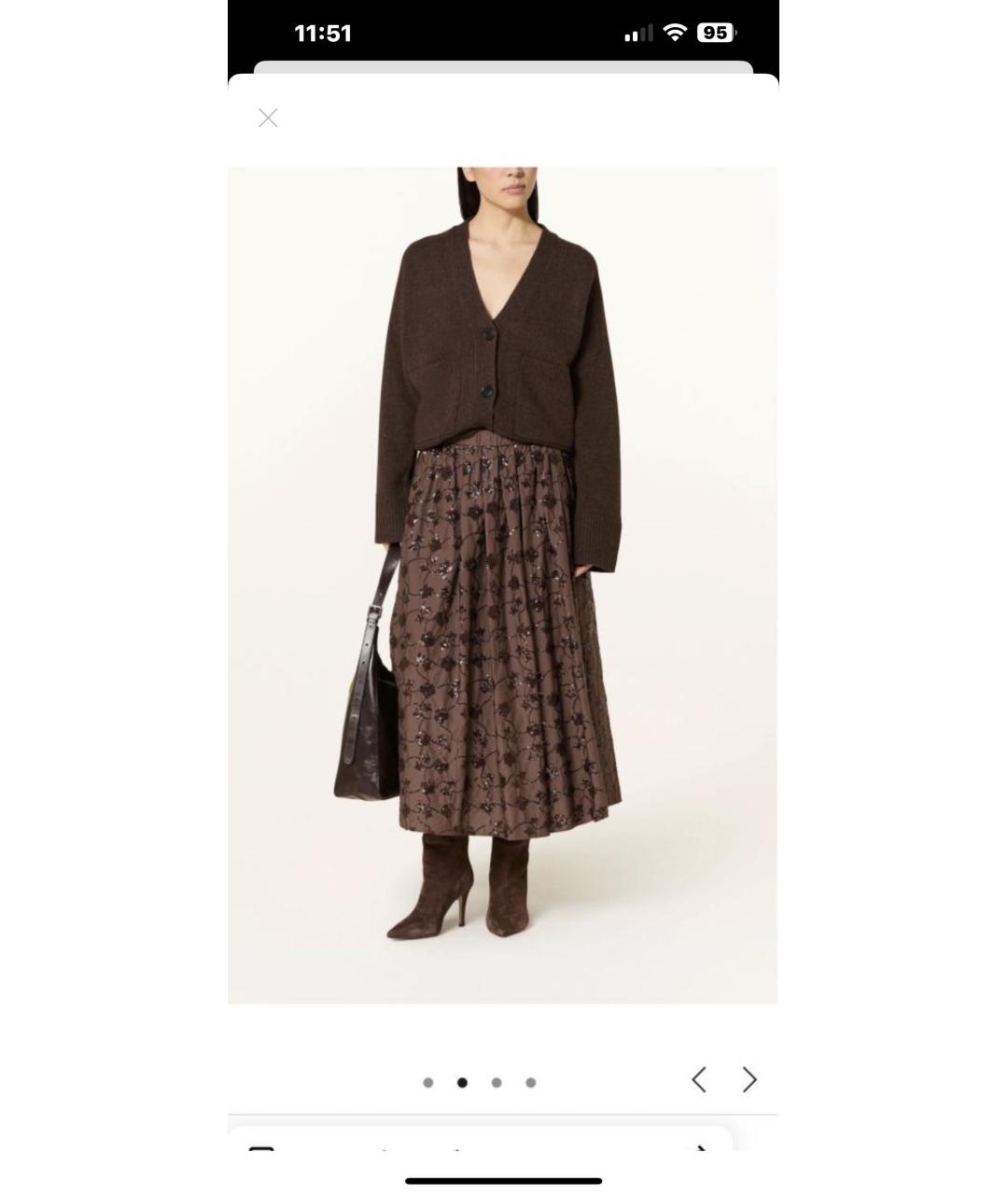 WEEKEND MAX MARA Коричневая хлопковая юбка миди, фото 2