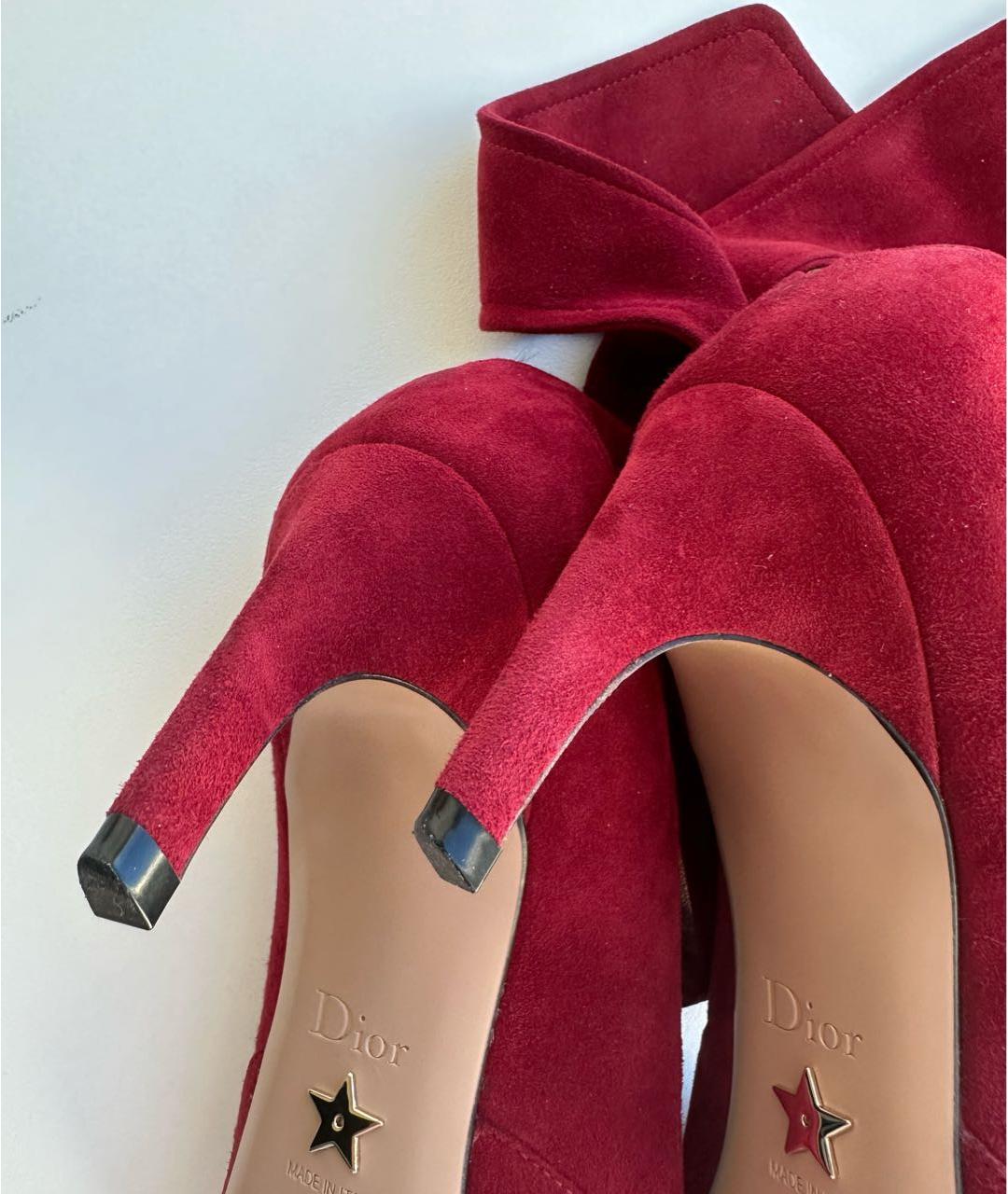 CHRISTIAN DIOR Бордовые замшевые лодочки на низком каблуке, фото 5