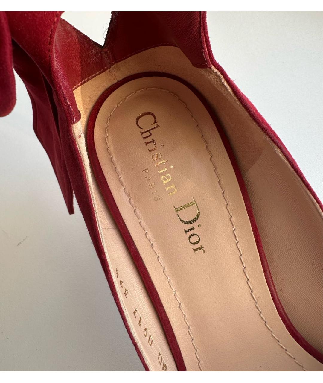 CHRISTIAN DIOR Бордовые замшевые лодочки на низком каблуке, фото 4