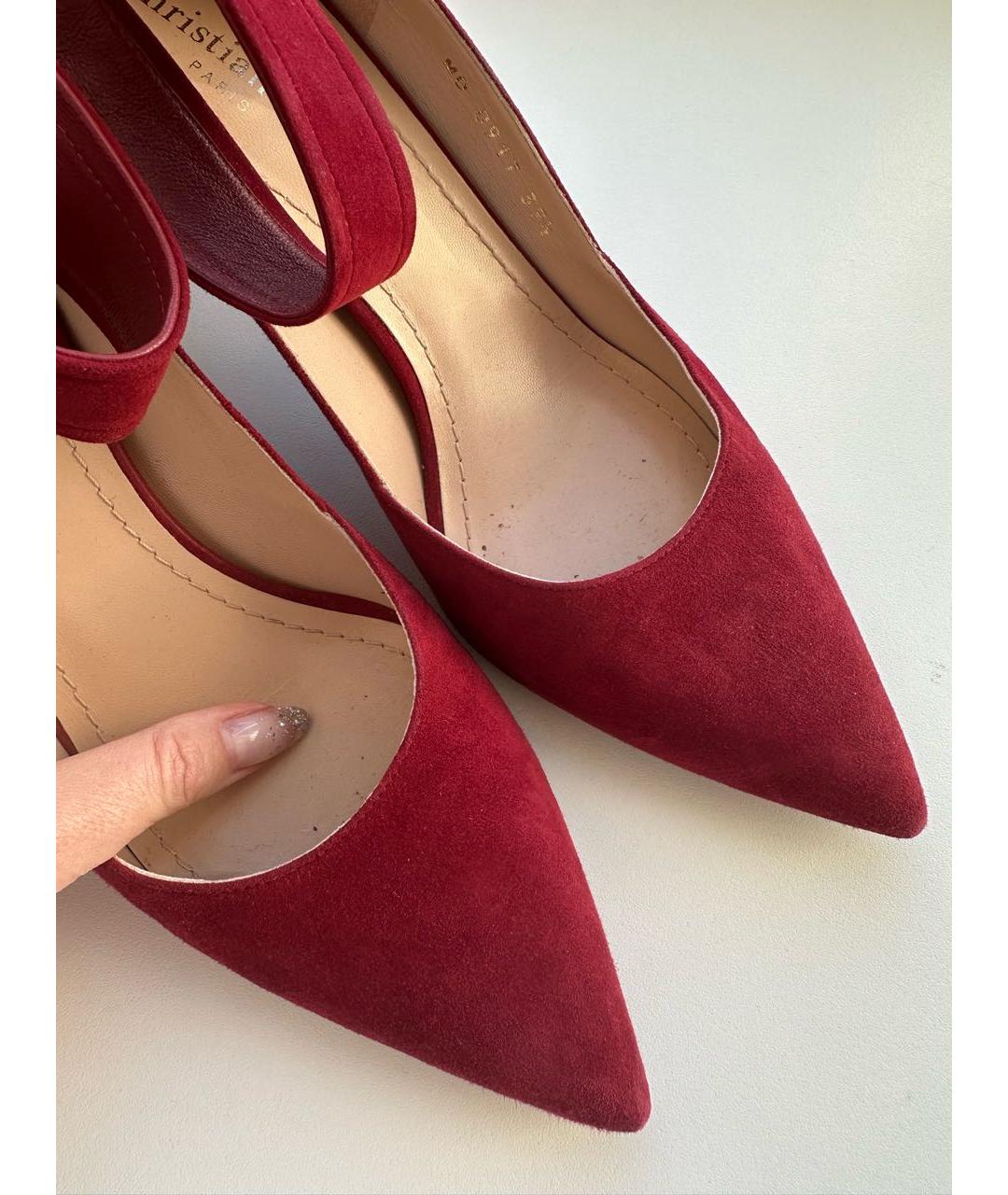 CHRISTIAN DIOR Бордовые замшевые лодочки на низком каблуке, фото 2