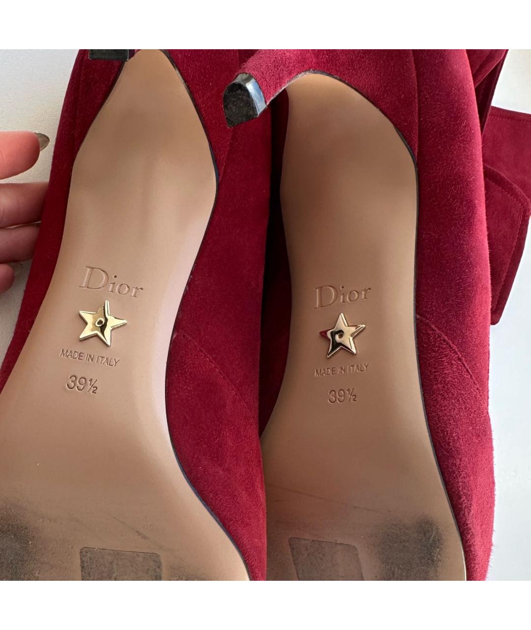 CHRISTIAN DIOR Бордовые замшевые лодочки на низком каблуке, фото 8