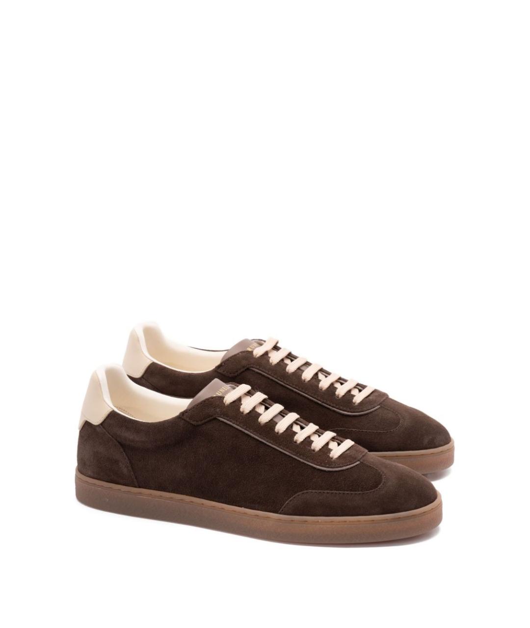 BRUNELLO CUCINELLI Коричневые кожаные низкие кроссовки / кеды, фото 2