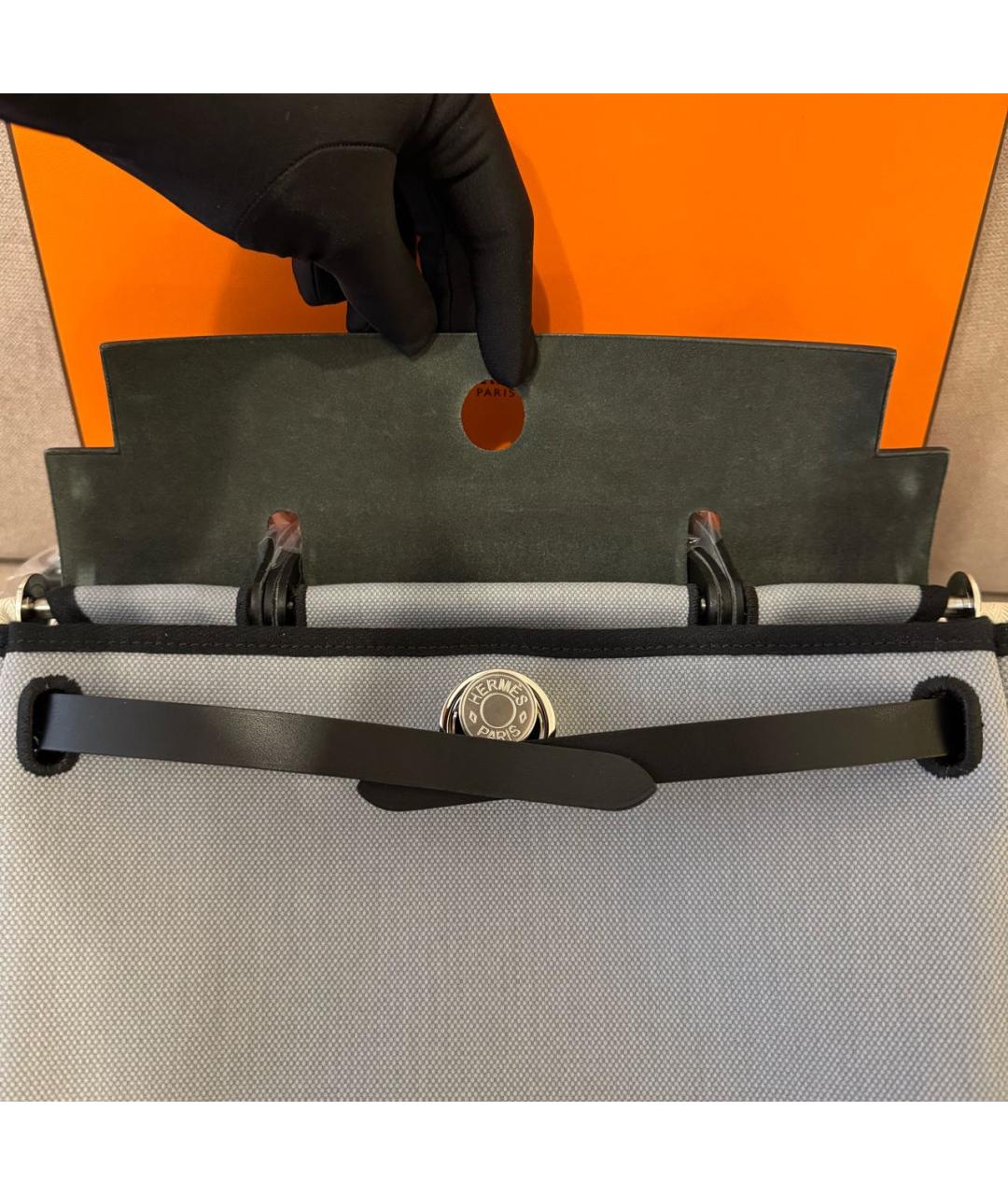 HERMES Серая тканевая сумка через плечо, фото 6
