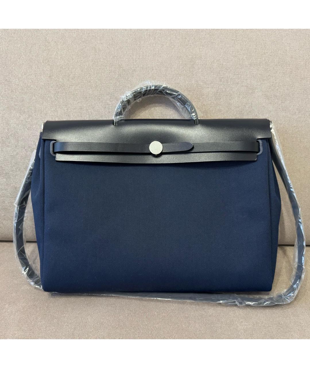 HERMES Темно-синяя кожаная сумка с короткими ручками, фото 2