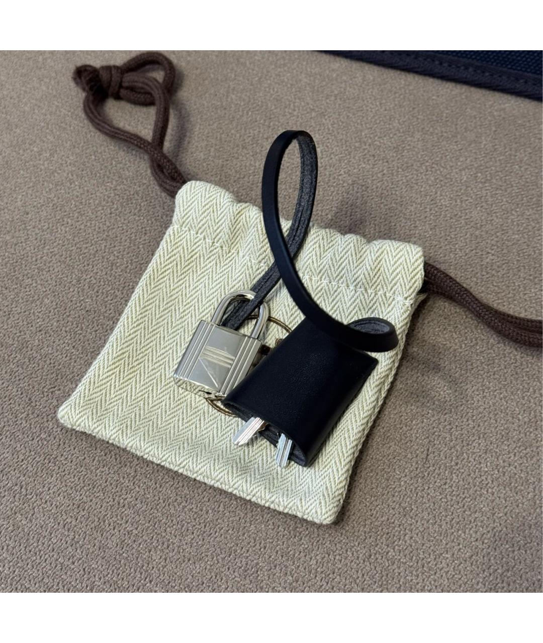 HERMES Темно-синяя кожаная сумка с короткими ручками, фото 7