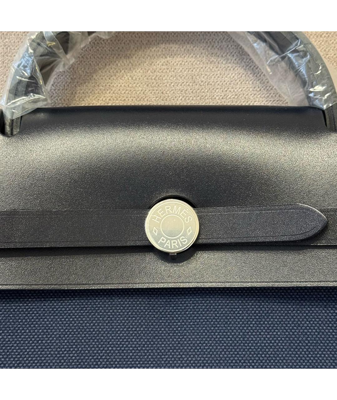 HERMES Темно-синяя кожаная сумка с короткими ручками, фото 5