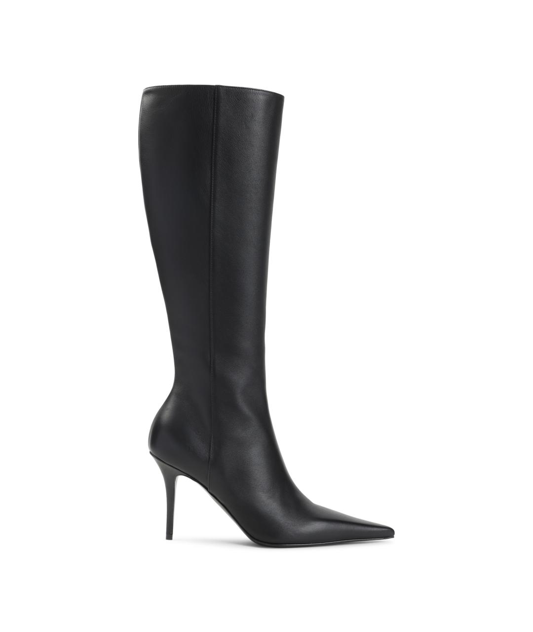 Amina Muaddi Черные кожаные сапоги, фото 1