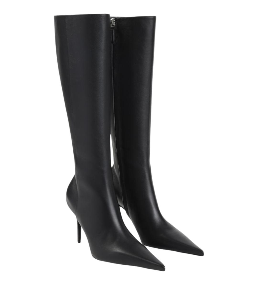Amina Muaddi Черные кожаные сапоги, фото 3