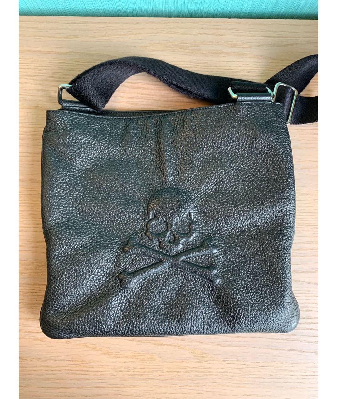 PHILIPP PLEIN Черная кожаная сумка на плечо, фото 2