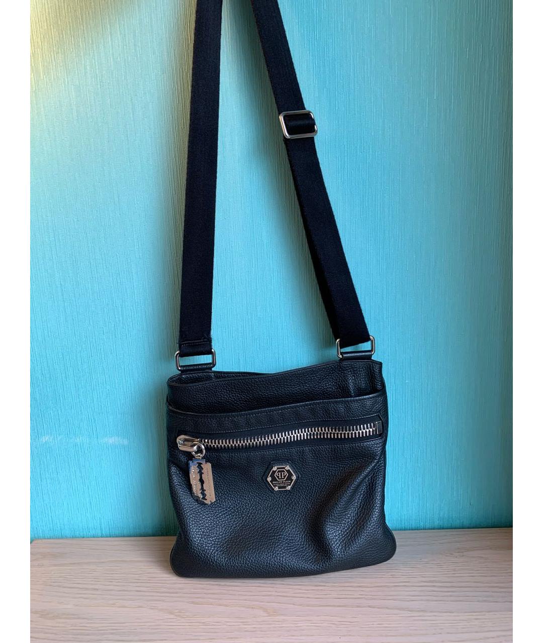 PHILIPP PLEIN Черная кожаная сумка на плечо, фото 3