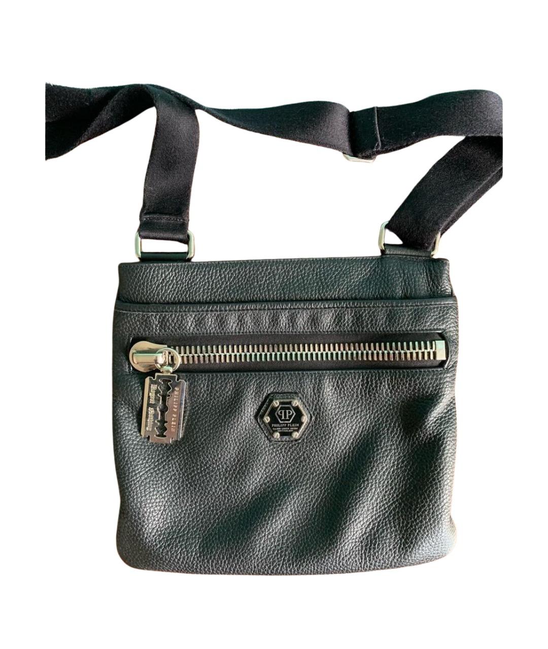 PHILIPP PLEIN Черная кожаная сумка на плечо, фото 1