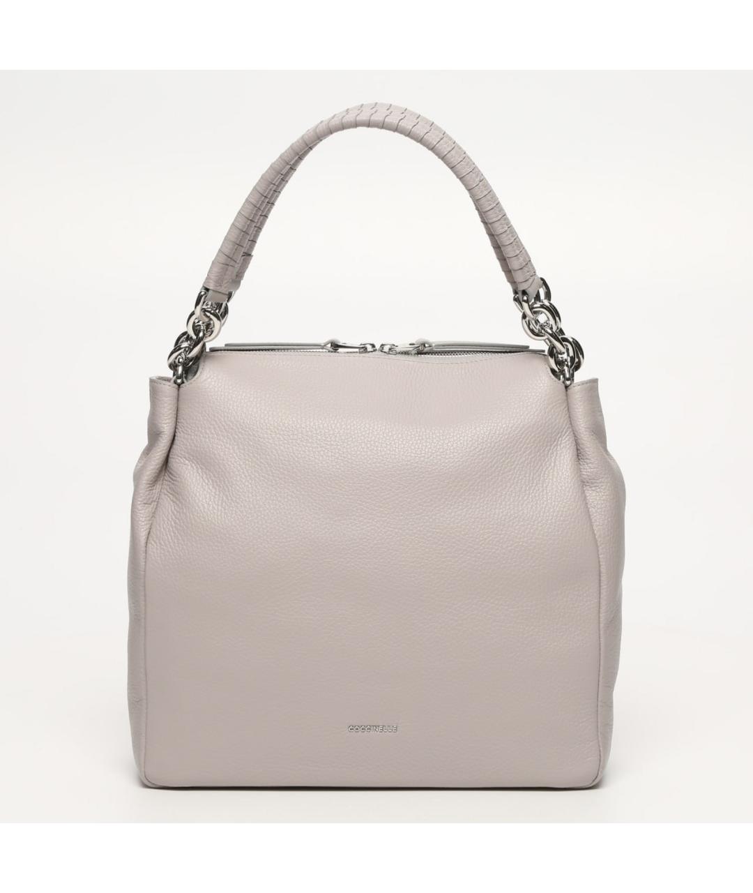 COCCINELLE Серая кожаная сумка с короткими ручками, фото 5