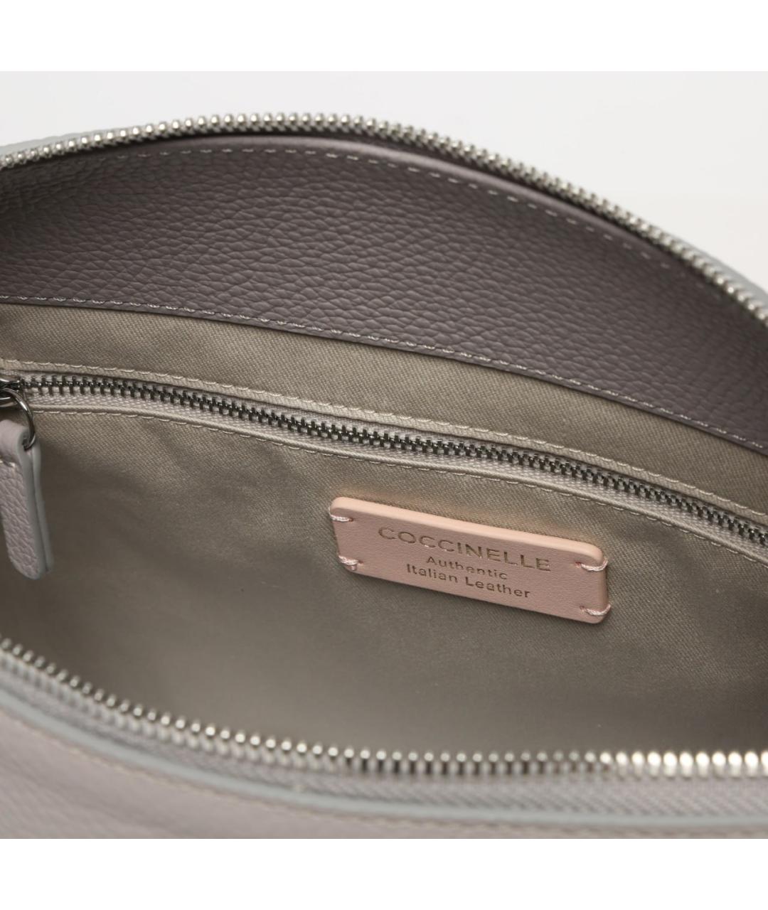 COCCINELLE Серая кожаная сумка с короткими ручками, фото 4