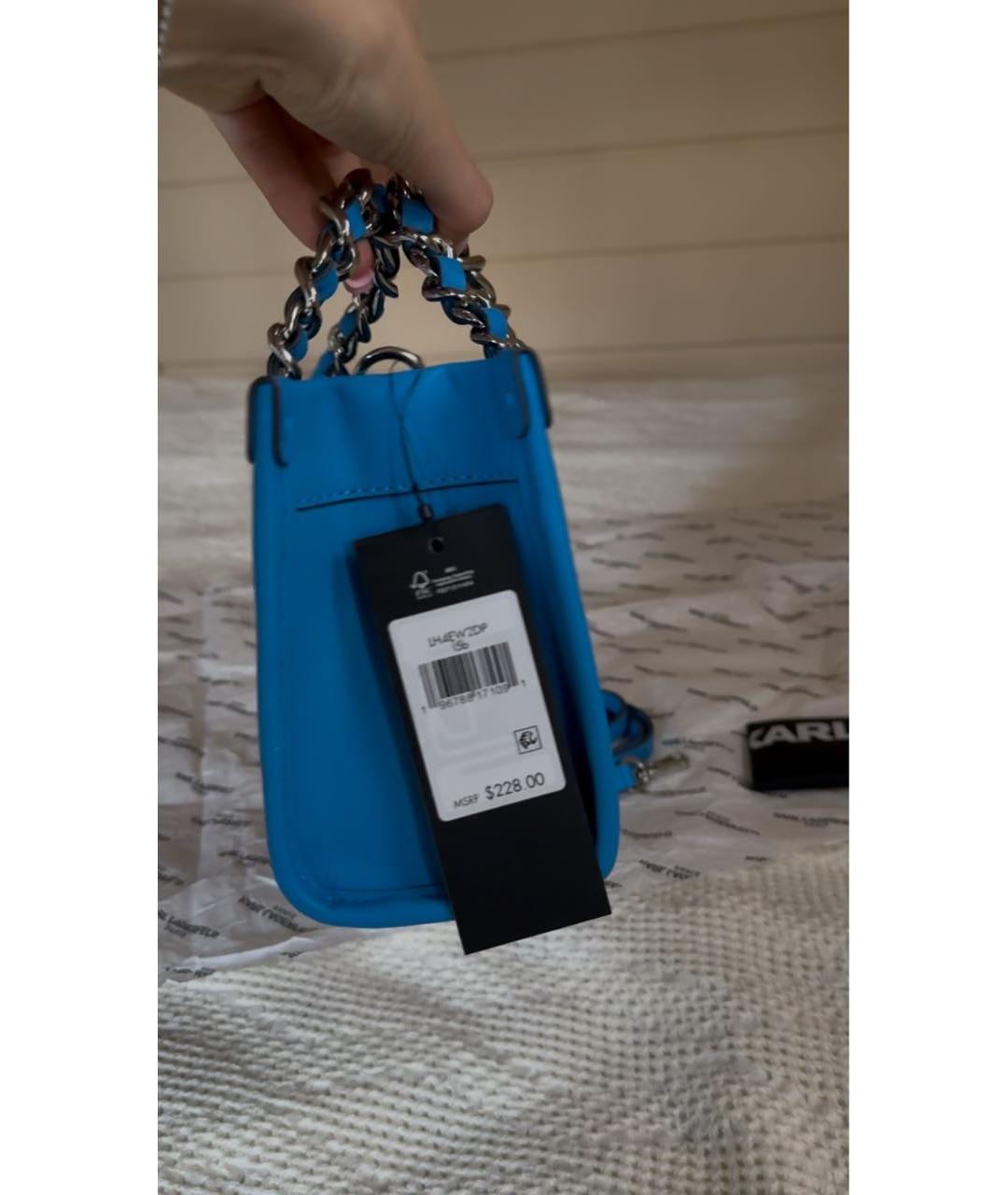 KARL LAGERFELD Синяя кожаная сумка с короткими ручками, фото 5