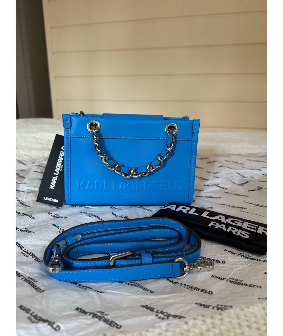 KARL LAGERFELD Синяя кожаная сумка с короткими ручками, фото 6