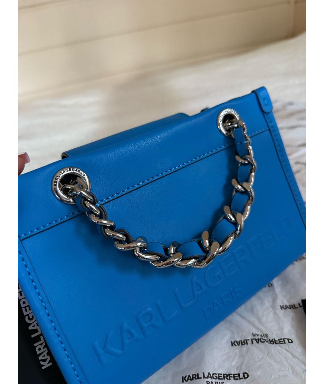 KARL LAGERFELD Синяя кожаная сумка с короткими ручками, фото 3